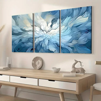 3pcs Modern Style Fashion Abstract Light Luxury Art Blue Floral Wall Art Set Canvas Unframed - High Quality Print 100% Australian Made Wall Canvas