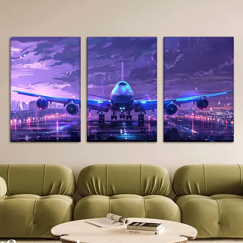 3pcs Abstract Airplane Canvas Metal Print Ready to Hang Art - Bella Home Decor