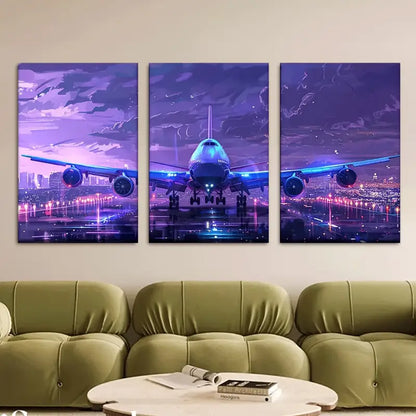 3pcs Abstract Airplane Canvas Metal Print Ready to Hang Art - Bella Home Decor