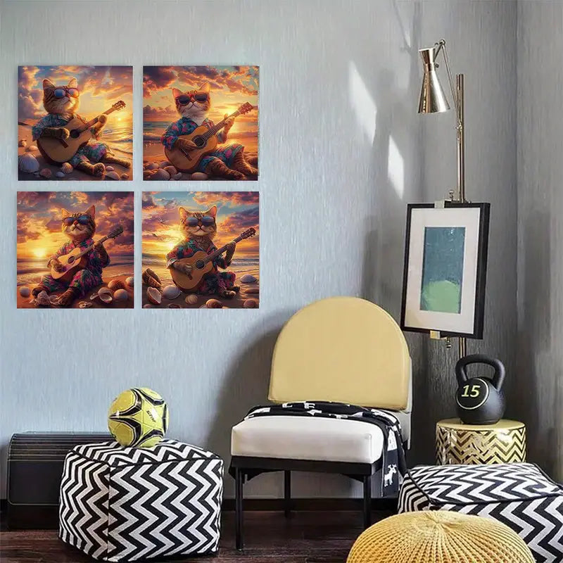 4pcs Fashion Glasses & Hawaiian Shirts  Wall Art Canvas Framed