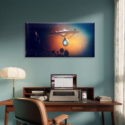 Retro Spaceship Nebula Wall Art Canvas Office Home Room Framed 120x60cm