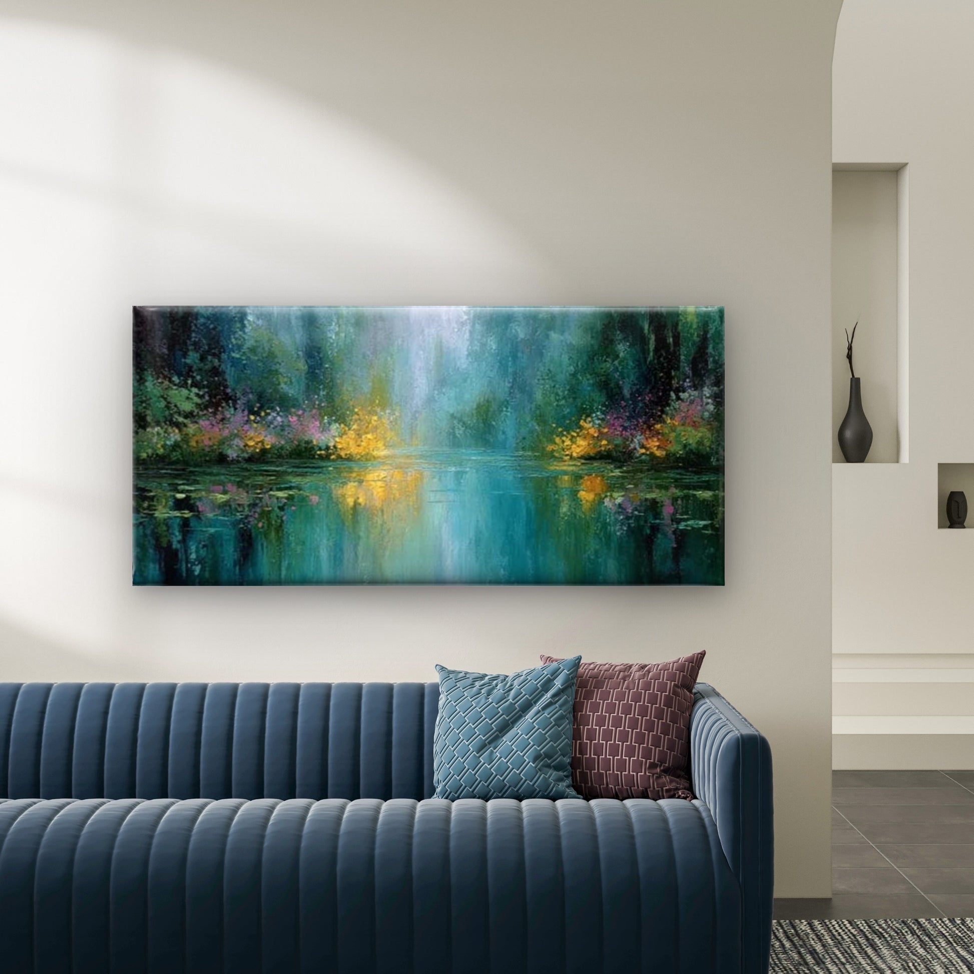 Tranquil Forest Pond Wall Art Canvas Office Home Room Framed 120x60cm - Bella Home Decor