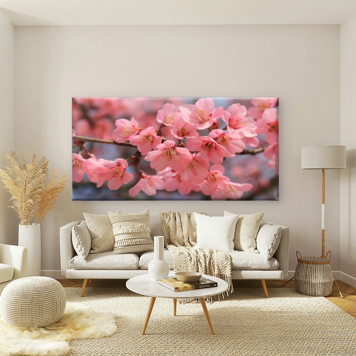Beautiful Pink Cherry Blossom Wall Art Canvas Office Home Room Framed 120x60cm