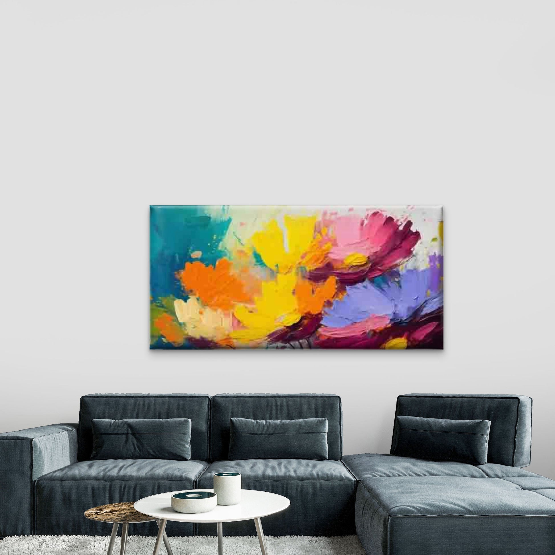 Abstract Multicolor Flowers Wall Art Canvas Office Home Room Framed 120x60cm - Bella Home Decor