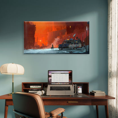Apocalyptic Orange Sunset Wall Art Canvas Office Home Room Framed 120x60cm