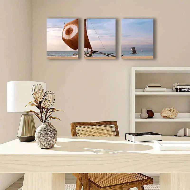 3pcs Coastal Fishing Boat Metal Print Ready to Hang Art - Bella Home Decor