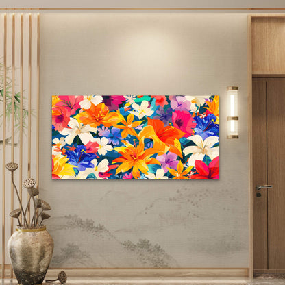 Vibrant Tropical Floral Display Wall Art Canvas Office Home Room Framed 120x60cm