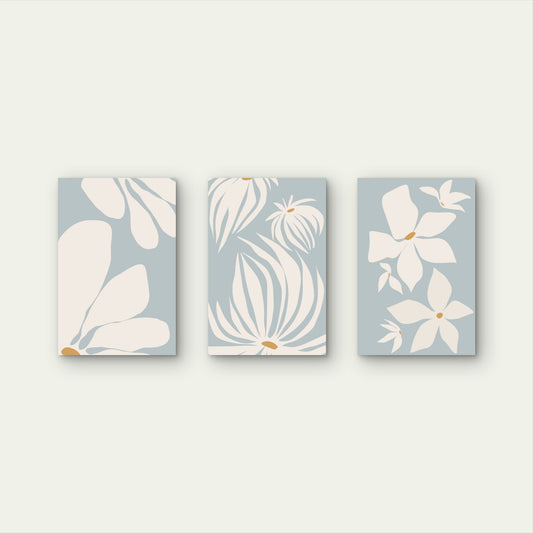 3pcs Sage Blue White Daisy Minimalist Wall Art Set Canvas Framed 60x90cm - High Quality Print 100% Australian Made Wall Canvas Ready to Hang