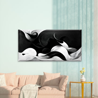 Flowing Black White Abstract Wall Art Canvas Office Home Room Framed 120x60cm