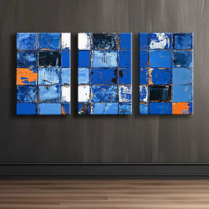 3pcs Blue square Illustration Wall Art Set Canvas Framed 50x70cm - High Quality Print 100% Australian Made Wall Canvas Ready to Hang