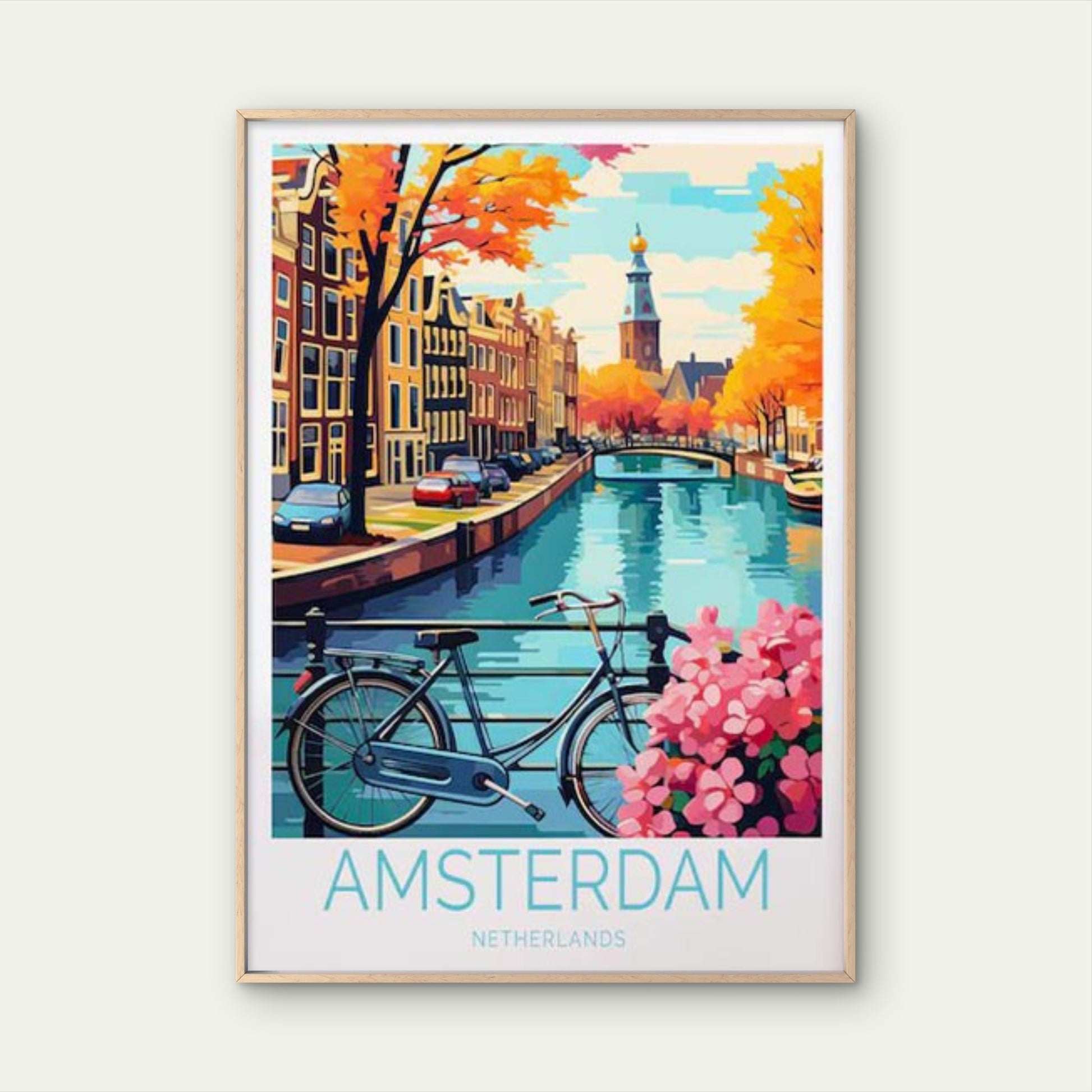 Amsterdam Netherlands, Bridge & Bicycle Travel Poster Print Wall Art - Bella Home Decor