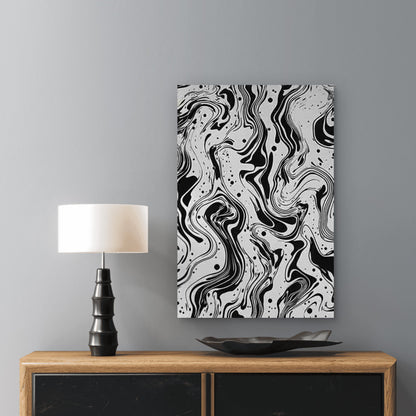 Black and White Abstract Fluid Pattern 40x60cm Metal Print Ready to Hang - Bella Home Decor