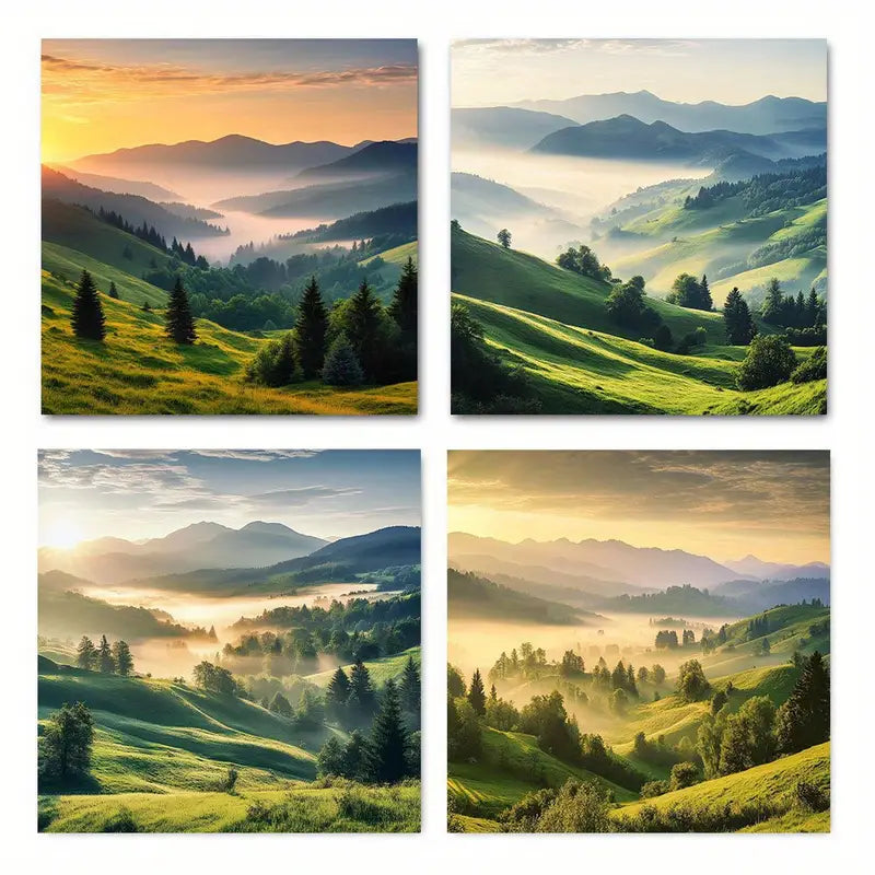 4pcs Spring hillside forest SUB  Wall Art Canvas Framed
