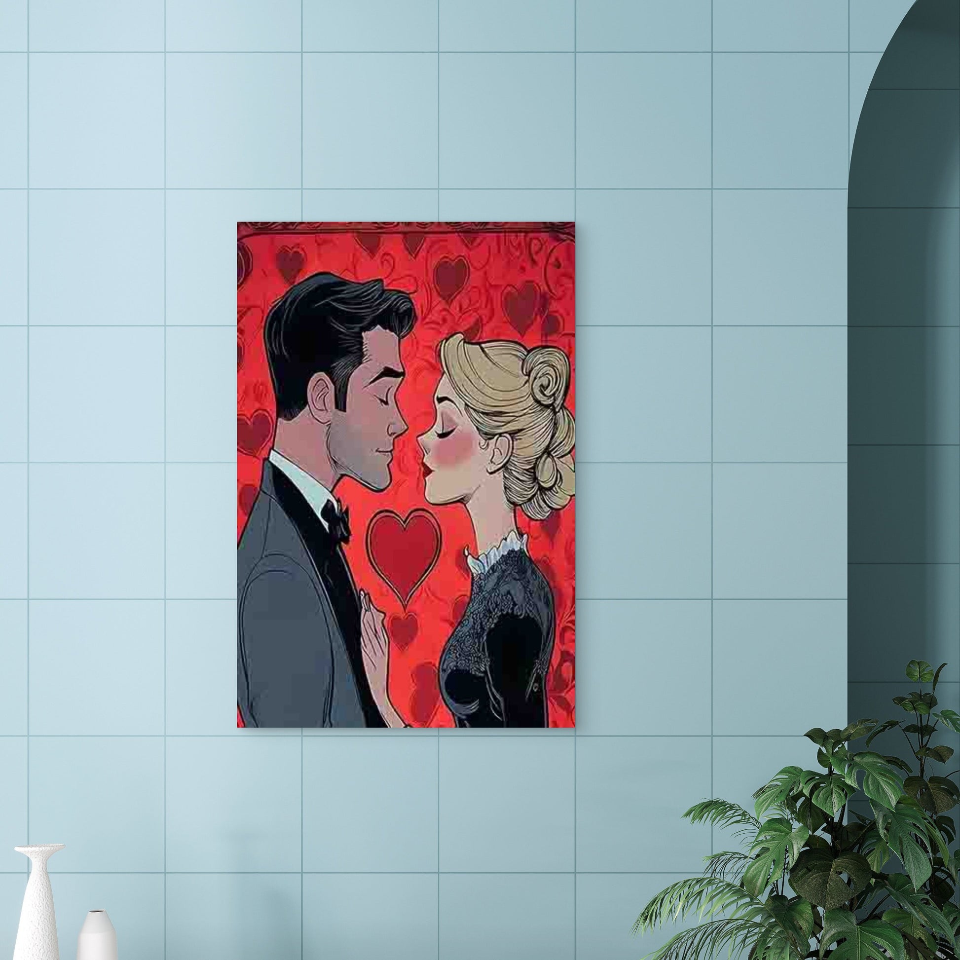 Romantic Couple Love Hearts - Vintage 60x90cm Metal Print Ready to Hang - Bella Home Decor