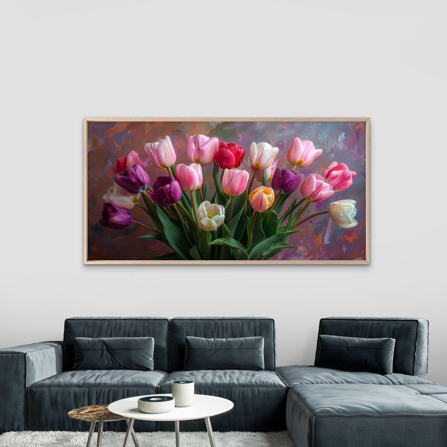 Vibrant Tulips In Bloom Wall Art Canvas Office Home Room Framed 120x60cm