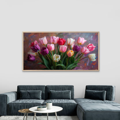 Vibrant Tulips In Bloom Wall Art Canvas Office Home Room Framed 120x60cm