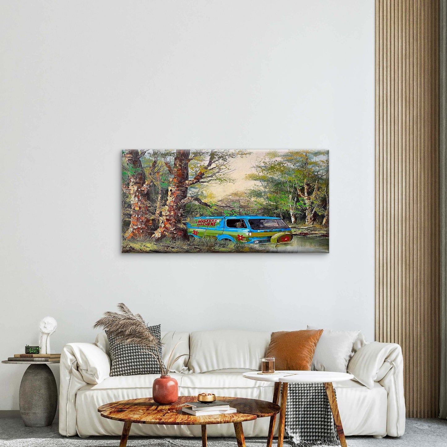 Whimsical Retro Van Nature Wall Art Canvas Office Home Room Framed 120x60cm