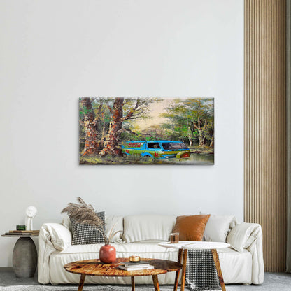 Whimsical Retro Van Nature Wall Art Canvas Office Home Room Framed 120x60cm