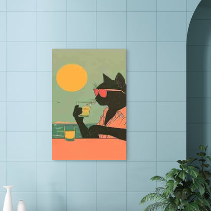 Black Cat with Pink Glasses 40x60cm Metal Print Ready to Hang - Bella Home Decor