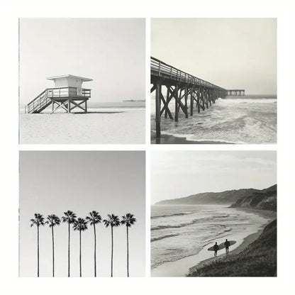 4pcs  Palm Tree,Waves, Surfer Posters Wall Art Canvas Framed