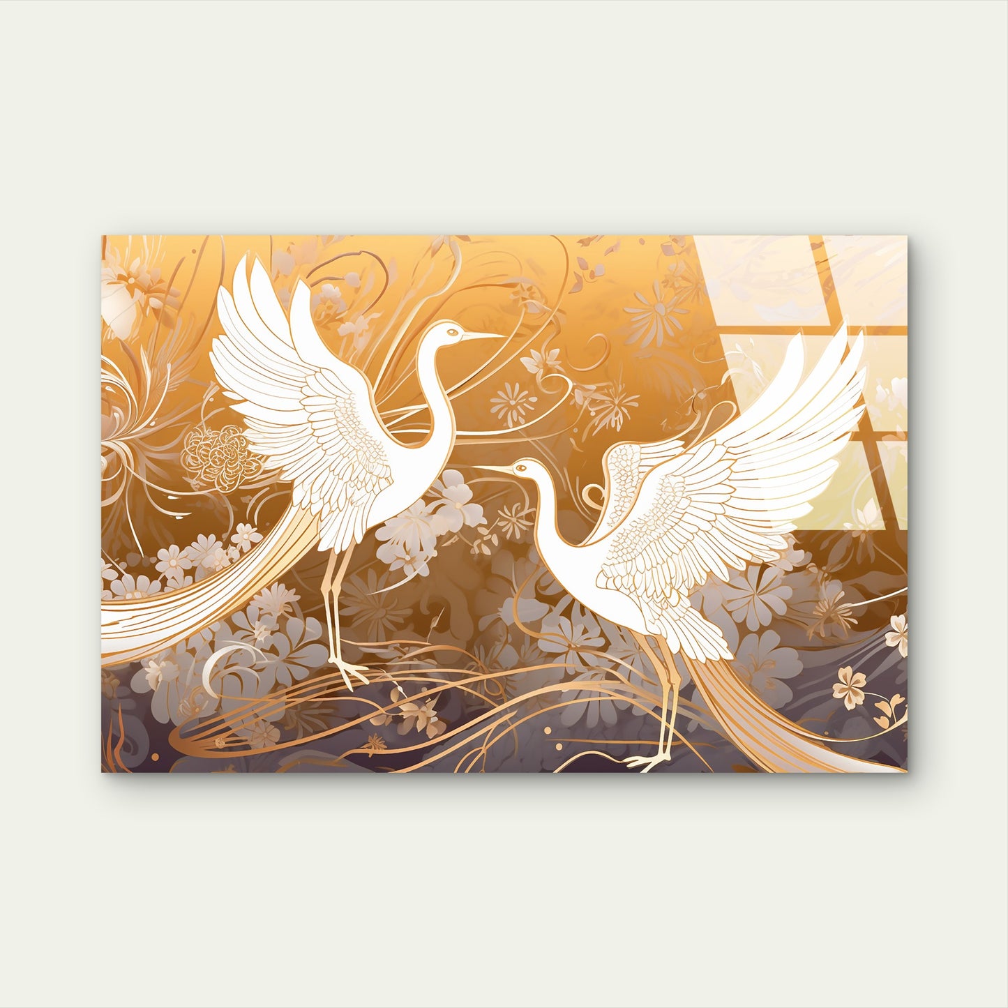 Japanese Crane Floral Art Acrylic Glass Printing Wall Art Australian Made Quality