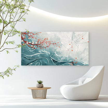 Ocean Waves Cherry Blossoms Wall Art Canvas Office Home Room Framed 120x60cm