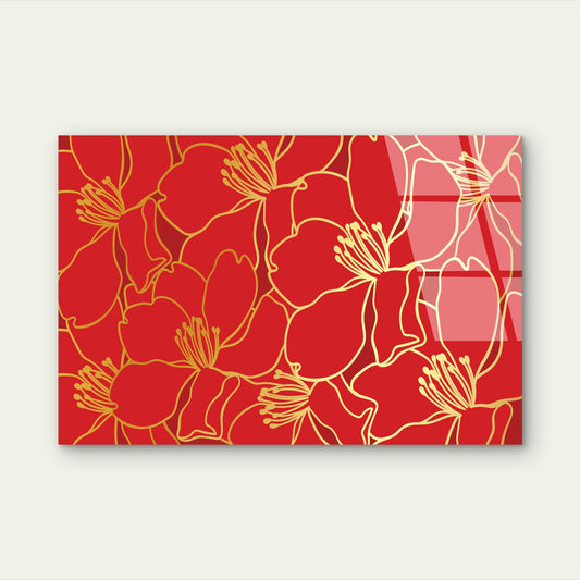 Red And Gold Oriental Floral Pattern Acrylic Glass Printing Wall Art Australian Made Quality