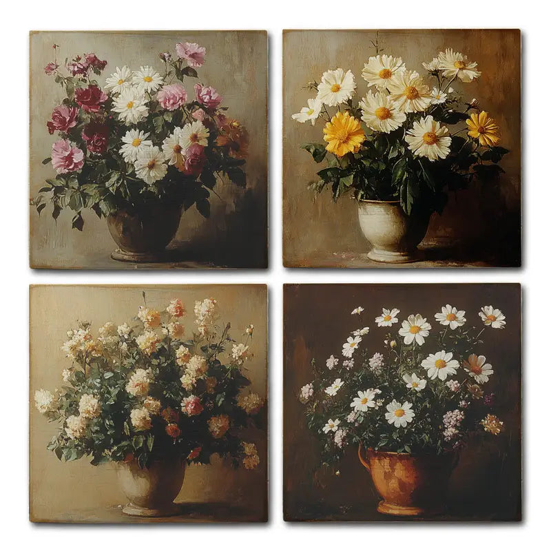 4pcs Colourfull Flower Vases Wall Art Canvas Framed - Bella Home Decor