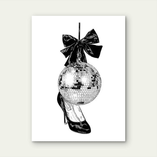 Retro Disco Ball & Black Bow Metal Print Ready to Hang