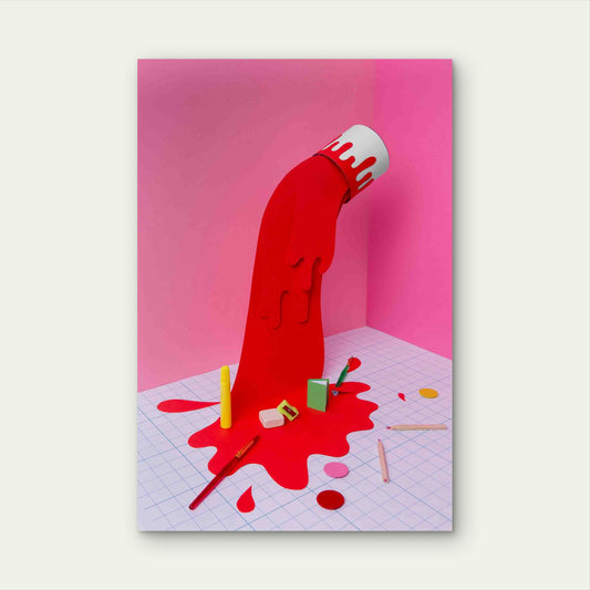 Subject Arrangement With Red Paint 60x90cm Metal Print Ready to Hang