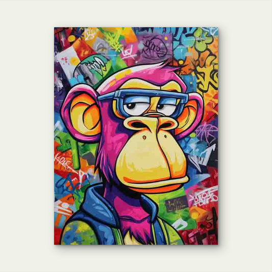 Colorful Monkey Graffiti 40x60cm Metal Print Ready to Hang