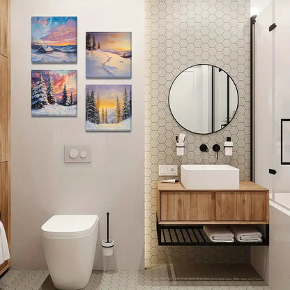 4pcs Clouds Decorative Painting, Mountains  Wall Art Canvas Framed