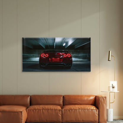 Red Nissan GTR JDM Sports Car Garage Wall Art Canvas Office Home Framed 120x60cm