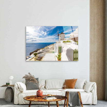 Santorini Greece Windmill Oia Island  Acrylic Glass Printing Wall Art Australian Made Quality
