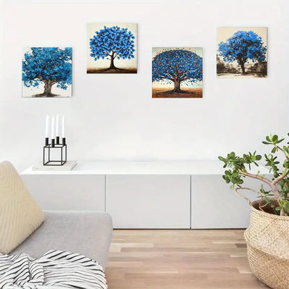 4pcs Turquoise Tree Beige Paintin Wall Art Canvas Framed
