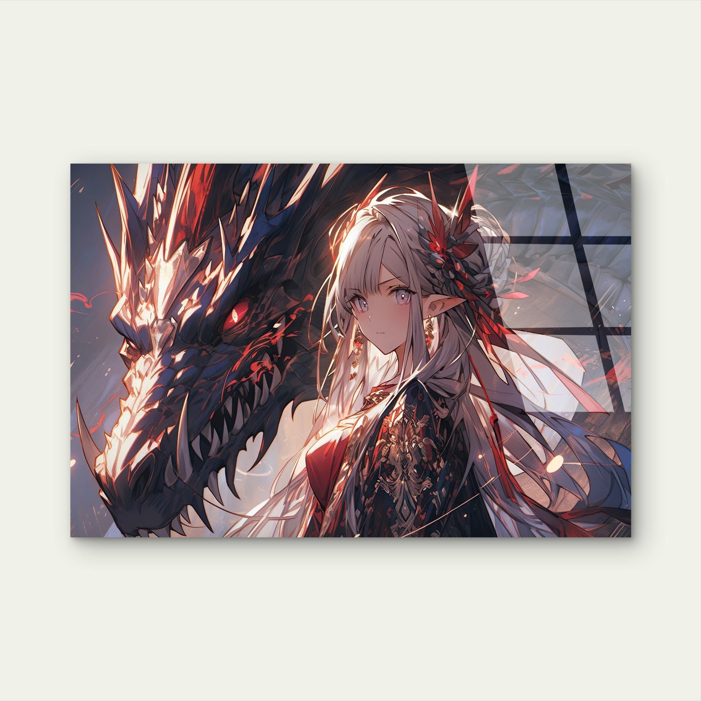 Elf Girl and Shadow Dragon Acrylic Glass Printing Wall Art Australian Made Quality