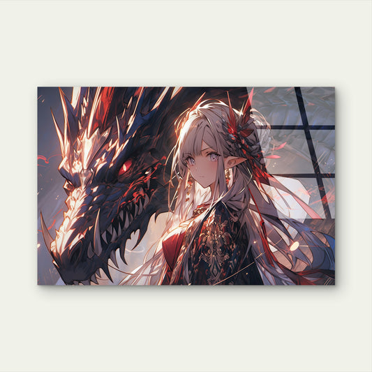 Elf Girl and Shadow Dragon Acrylic Glass Printing Wall Art Australian Made Quality