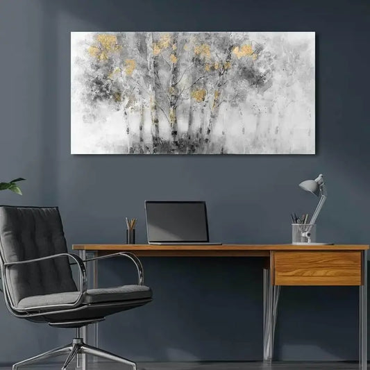 Grey & Golden Abstract Nature Wall Art canvas office home room framed 120x60cm - Bella Home Decor