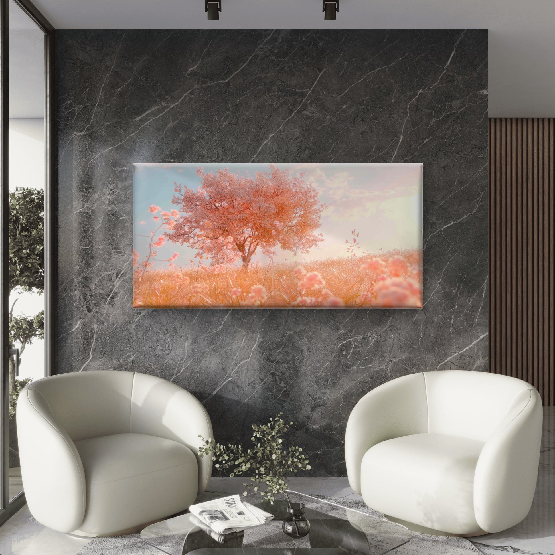Lone Cherry Blossom Tree Wall Art Canvas Office Home Room Framed 120x60cm - Bella Home Decor