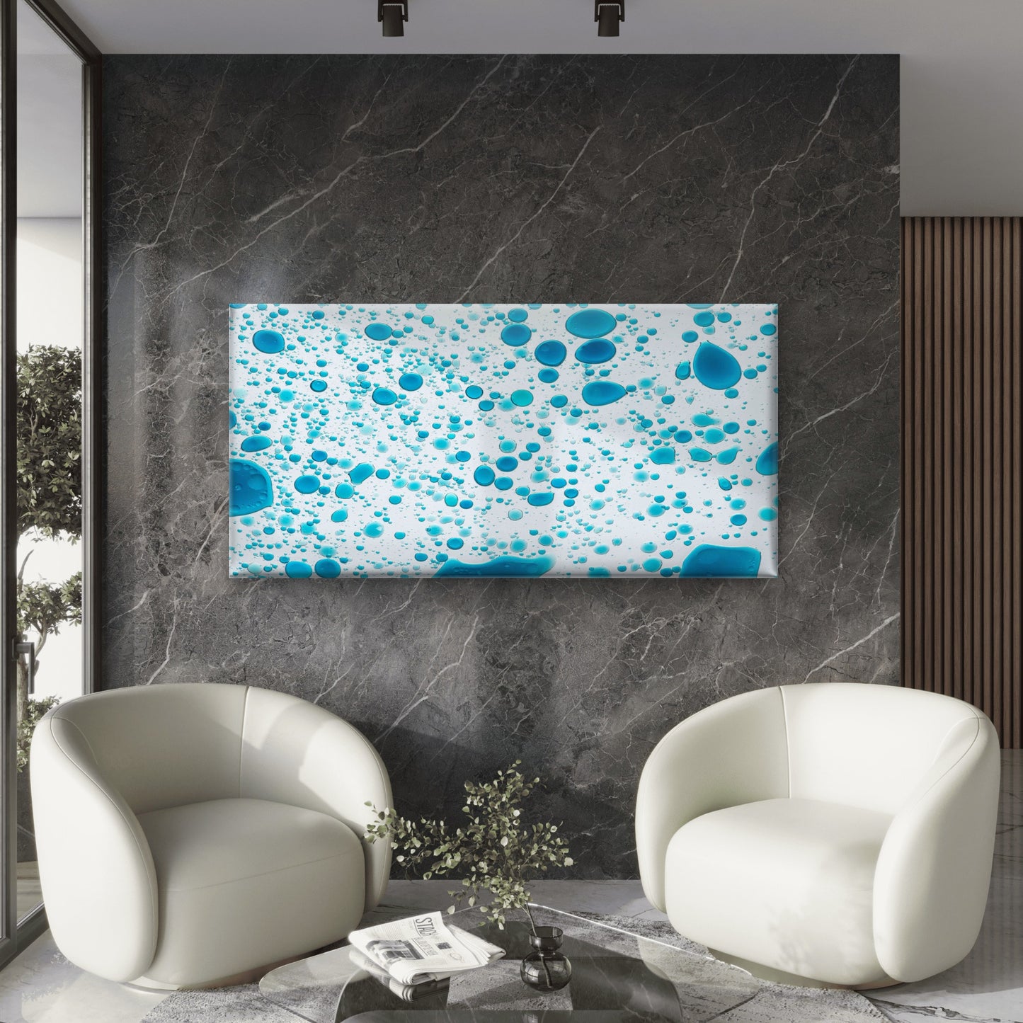 Blue Abstract Oil Bubble Water Wall Art Canvas Office Home Room Framed 120x60cm - Bella Home Decor