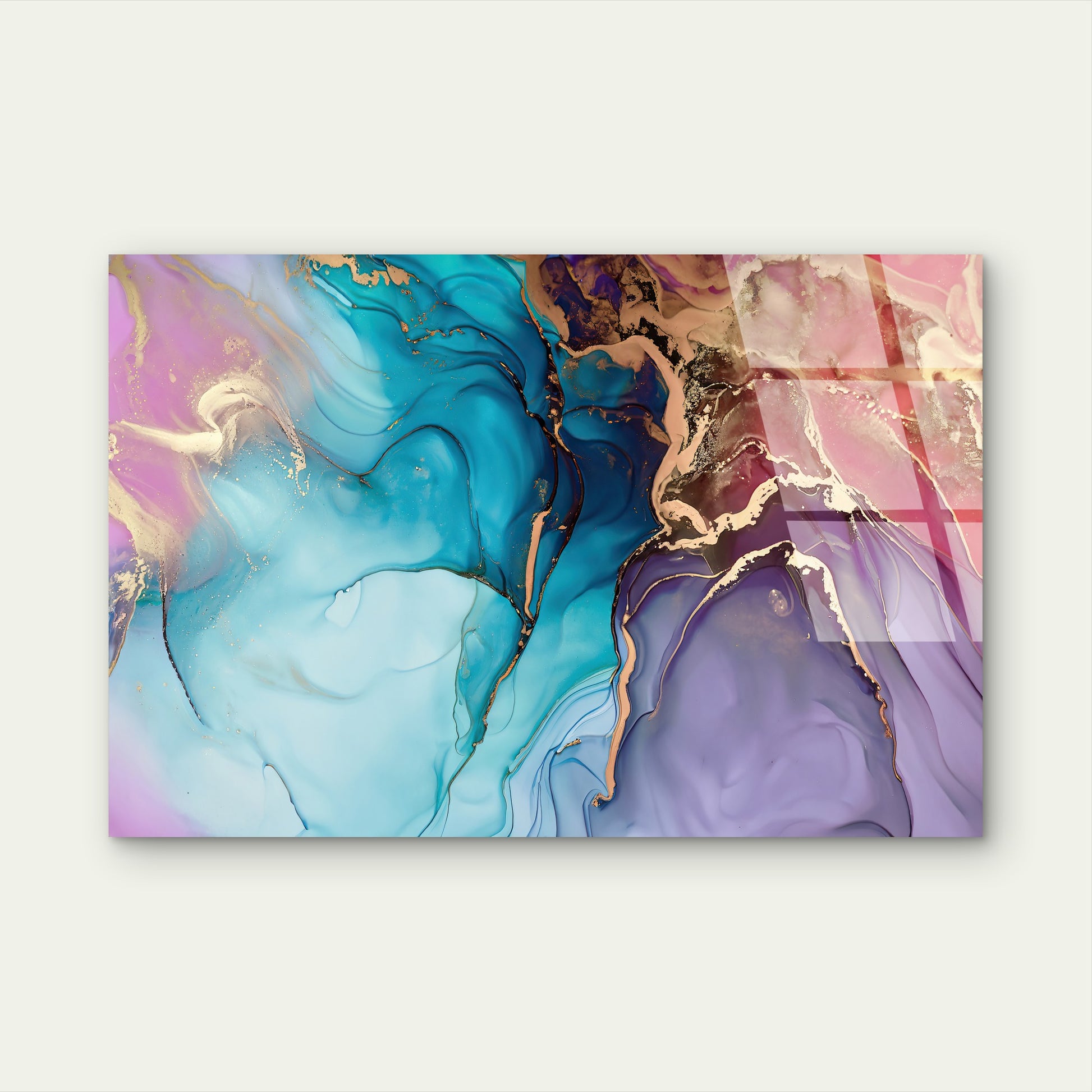 Abstract Teal Purple Fluid Ink Wave Acrylic Glass Printing Wall Art Australian Made Quality