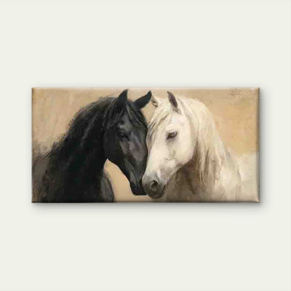 Two Horses Nose to Nose Wall Art Canvas Office Home Room Framed 120x60cm