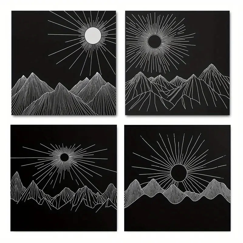 4pcs Black sunris Modern  Black DC  Wall Art Canvas Framed
