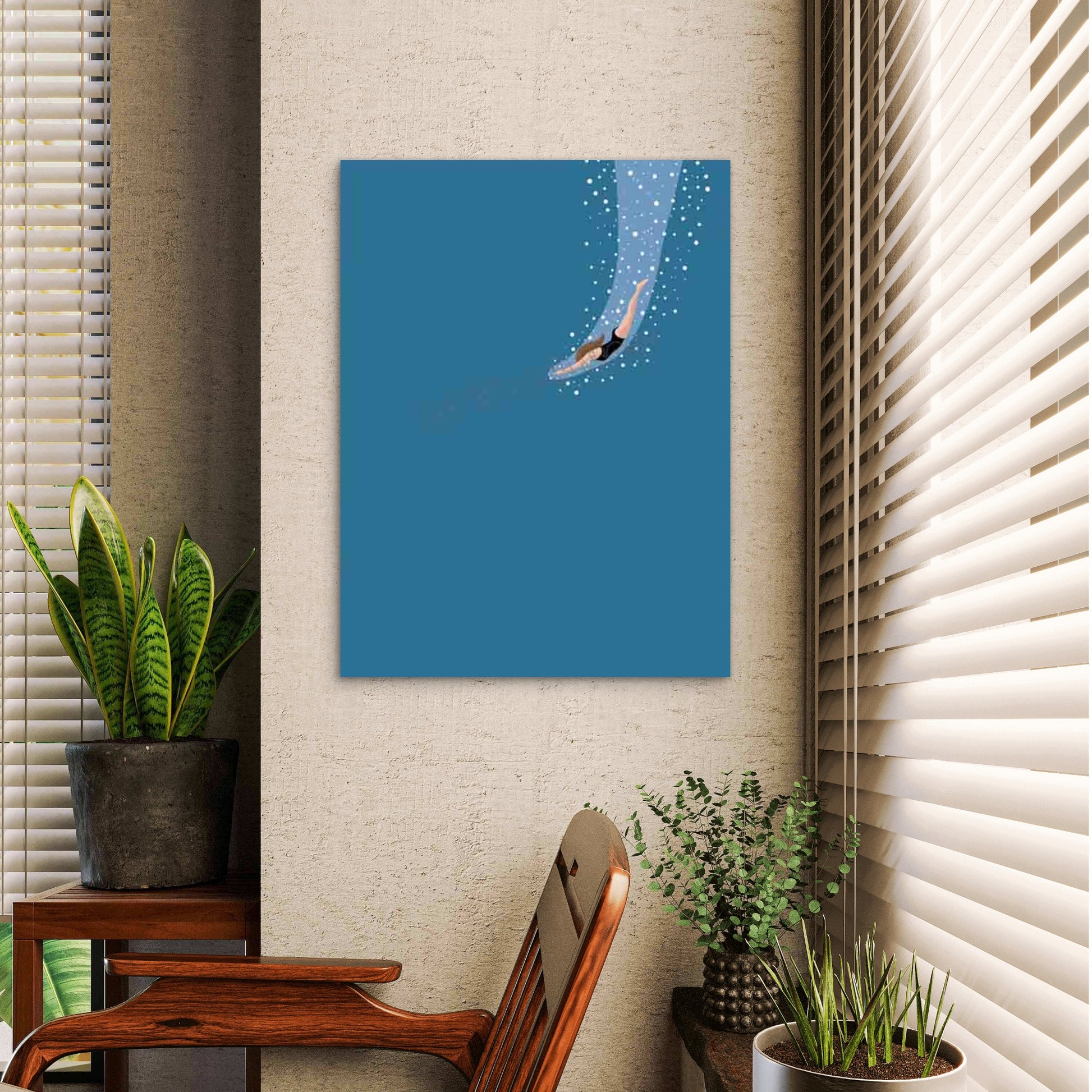 Retro Underwater Dive Artwork, 60x90cm Metal Print Ready to Hang - Bella Home Decor