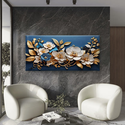 White & Golden Botanical Wall Art Canvas Office Home Room Framed 120x60cm