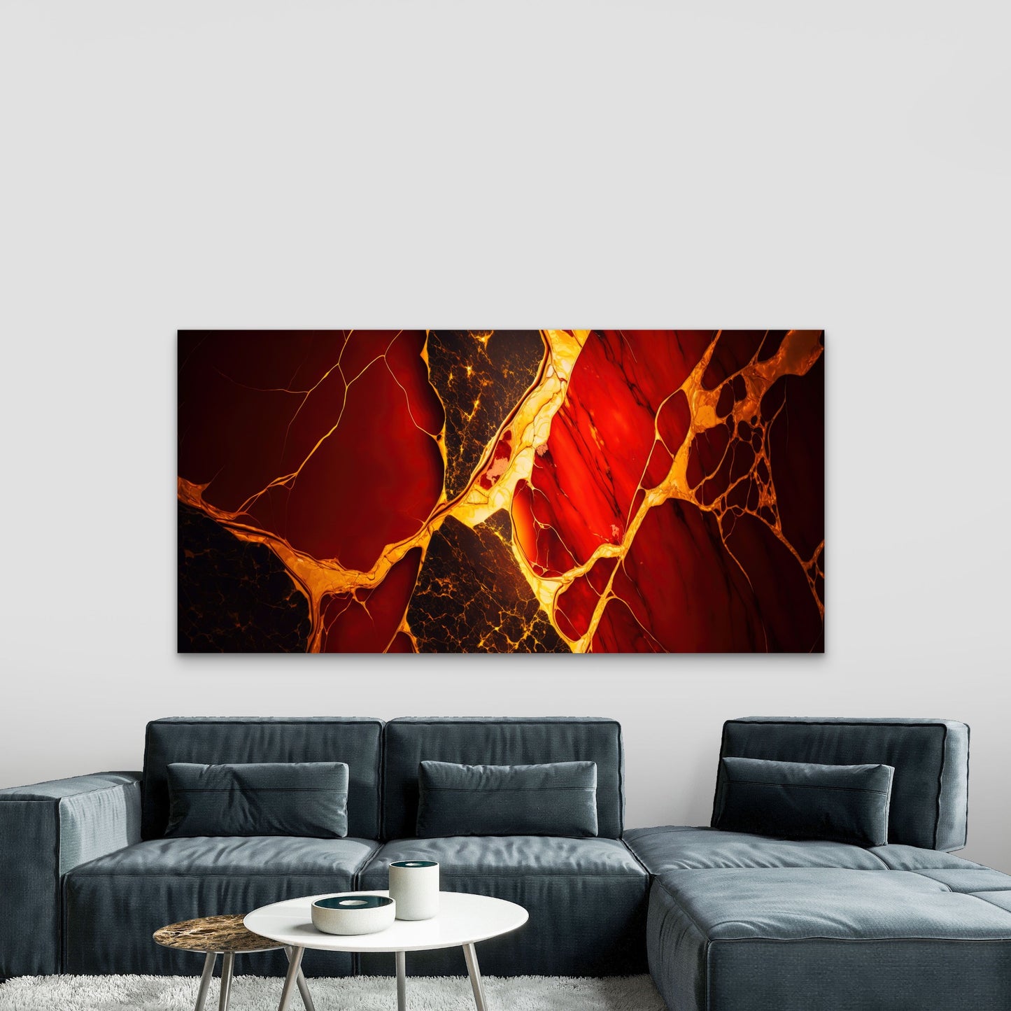 Vibrant Red Gold Marble Design Wall Art Canvas Office Home Room Framed 120x60cm