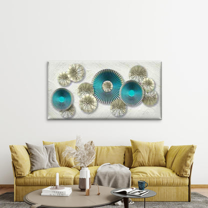 Abstract Blue And Golden Circle Wall Art Canvas Office Home Room Framed 120x60cm