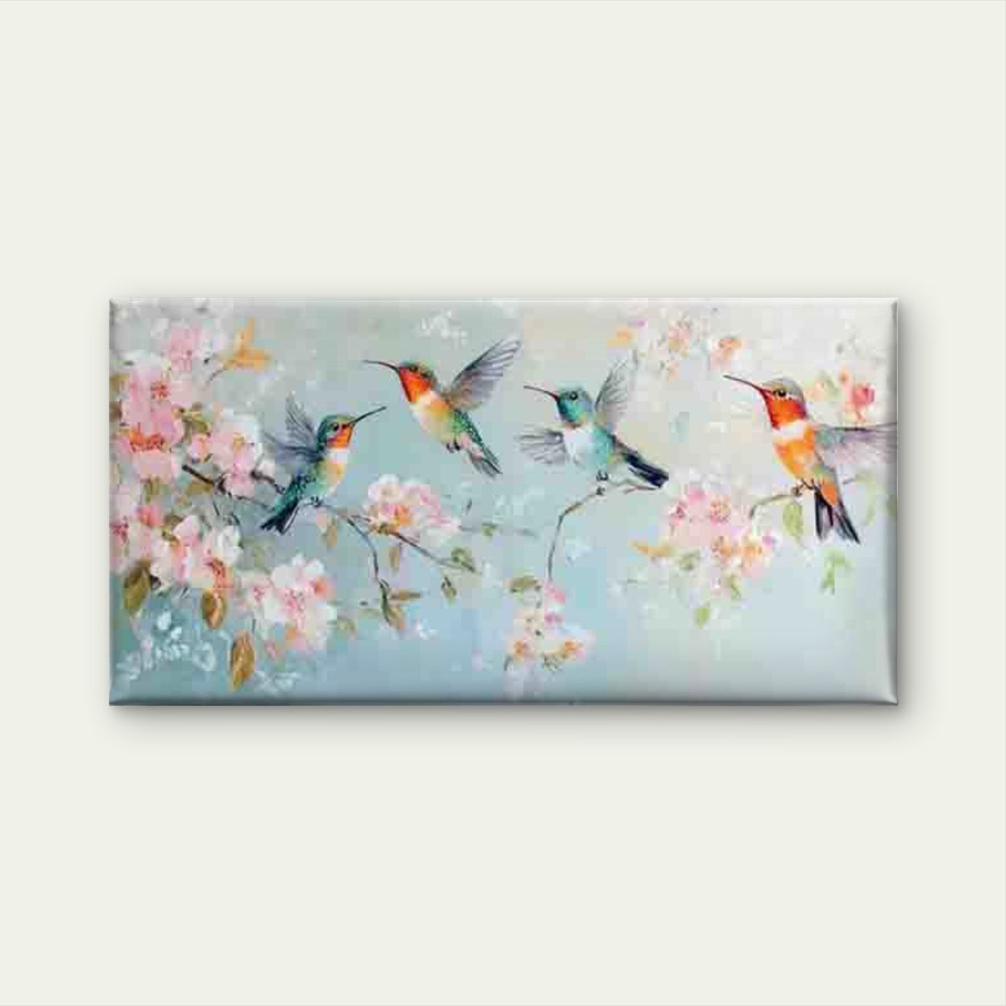Hummingbirds in Flight Among Wall Art Canvas Office Home Room Framed 120x60cm - Bella Home Decor