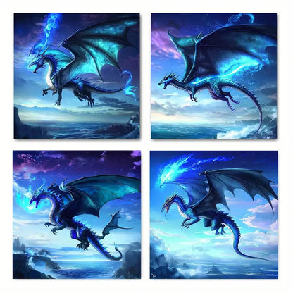 4pcs  Blue Dragon for Home Office  BD  Wall Art Canvas Framed