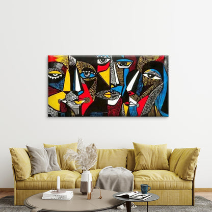 Modern Abstract Faces Wall Art Canvas Office Home Room Framed 120x60cm - Bella Home Decor